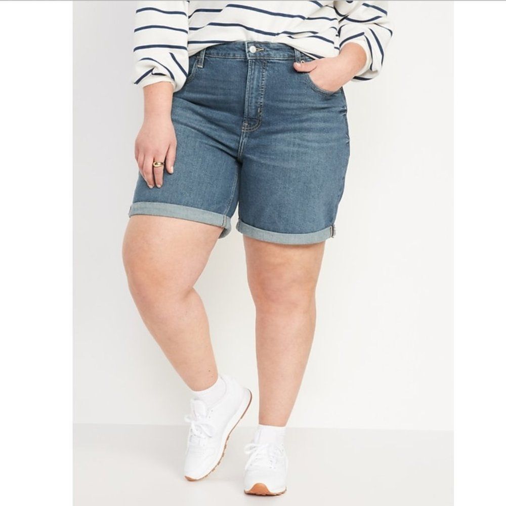 Old Navy Women‎ PLUS 22 High-Waisted OG Straight Blue Denim Jean Cuffed Shorts